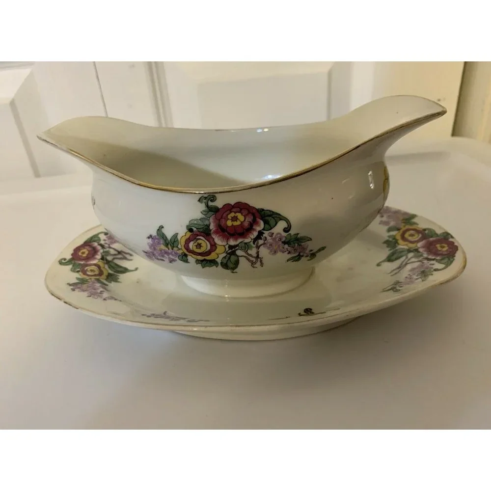 Lucien‎ Michelaud Fres Limoges France 1908-1962 gravy boat with underplate